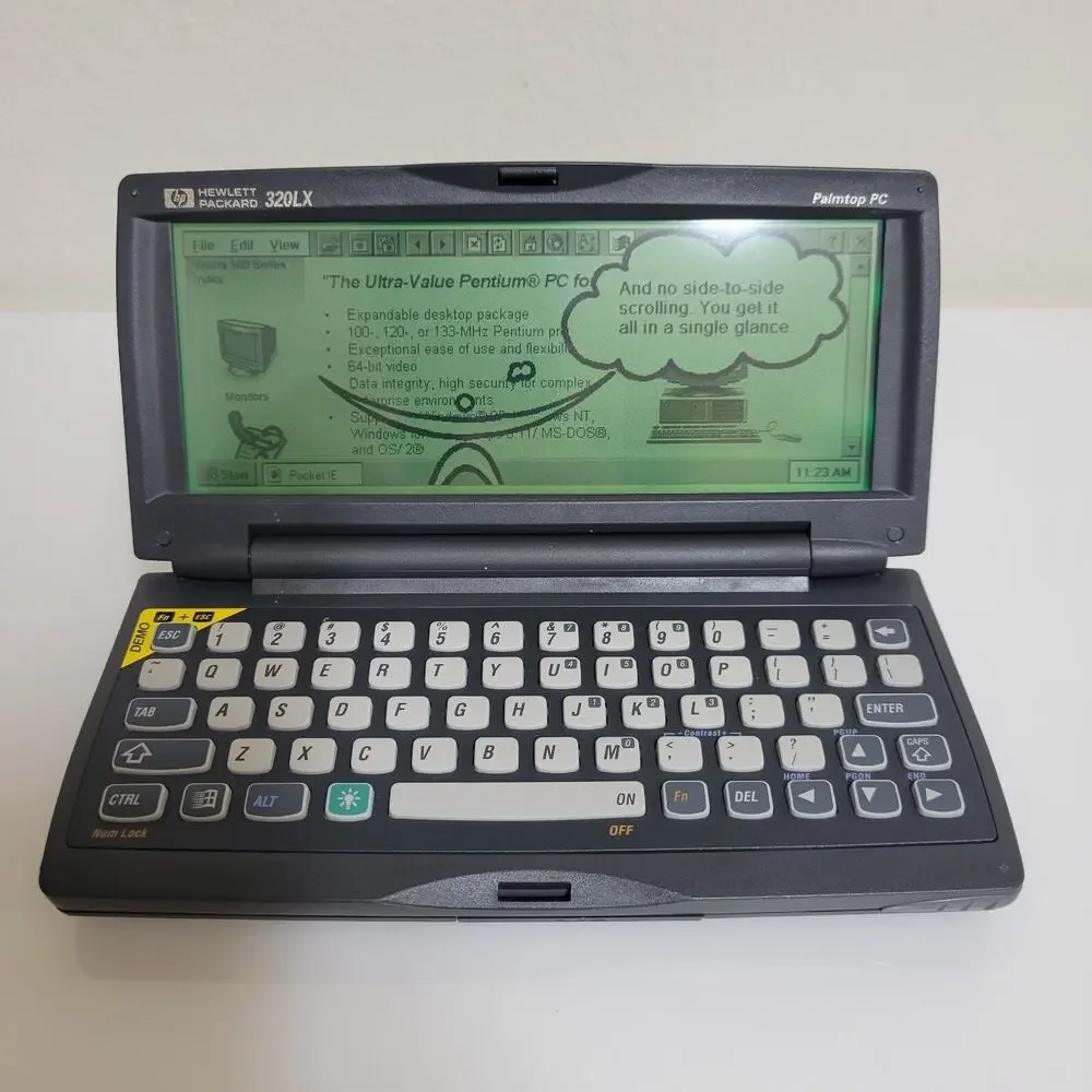 RARE VINTAGE 1997 HP 320LX PDA Palmtop Handheld Notebook PC WITH DOCK & CHARGER